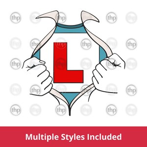 Leerling stuurprogramma onthullen SVG PNG DXF - nieuw stuurprogramma, superheld, rijbewijs gesneden bestanden, L-plaat clipart