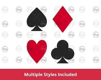 Playing Card Suits SVG: Hearts, Diamonds, Spades, Clubs Cut Files DXF PNG (Digital Download)