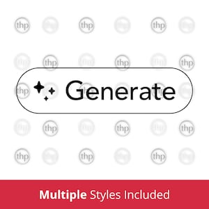 May include: A white background with a repeating pattern of small, circular logos. A black outlined rounded rectangle contains the word "Generate" in black text, with star-like graphics. Below, a red banner reads "Multiple Styles Included."