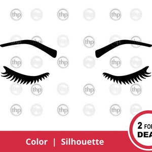 May include: A black and white silhouette of two closed eyes with eyelashes and eyebrows. The image is labeled "Color | Silhouette" and "2 for 1 Deal".