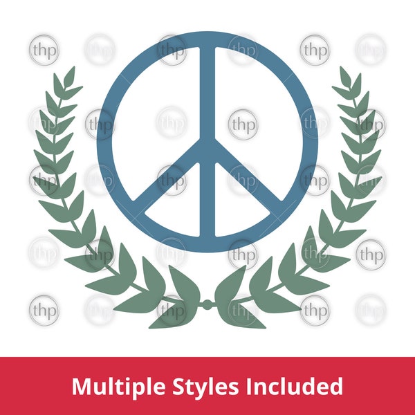 Peace Symbol with Laurel Wreath SVG EPS PNG - Peace Sign, Love, Peaceful, Hope, Unity, Olive branch, Peace Clipart, World Peace Cut Files