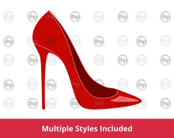 High heel stiletto SVG cut files bundle including high heels or pumps in outline, black fill silhouette and color options.