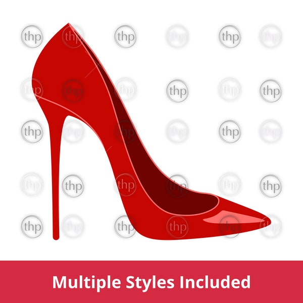 High heel stiletto SVG cut files bundle including high heels or pumps in outline, black fill silhouette and color options.