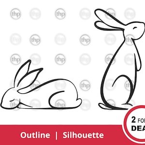 Bunny Rabbits SVG EPS PNG - haas, dier, huisdier, zittend, slapend, set, twee, illustratie, lijntekening, omtrek, silhouet, konijn gesneden bestand