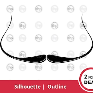 May include: Black and white silhouette of a stylised moustache with a curved shape. The image includes the text "Silhouette | Outline" and "2 FOR 1 DEAL".