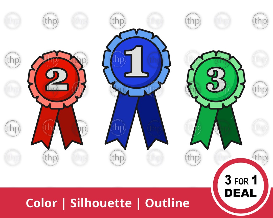 Prize Ribbons SVG: First, Second, Third Place Rosettes Cut Files EPS ...