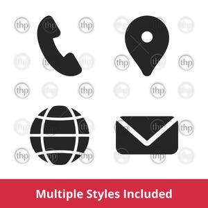 Business Icons SVG Set - Business Kontakt Symbole einschließlich Telefon, Standort, Website und E-Mail DXF & PNG Dateitypen.