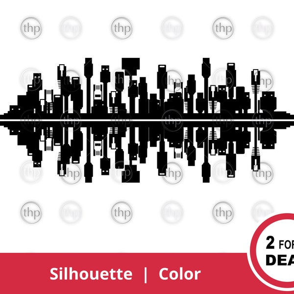City Skyline SVG - Connected Cities Svg, Cables Svg, Usb Cord Svg, Hdmi Cable Svg, Connection Svg, Digital Banner, Internet Cut File EPS PNG