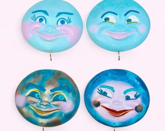 Vintage Style Moon Face Wall Plaques Kitschy Celestial Key Holder