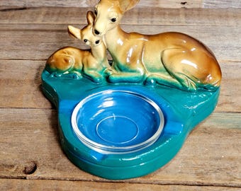 Vintage Kitschy Deer Decorative Ceramic Unique Ashtray/ Trinket Dish