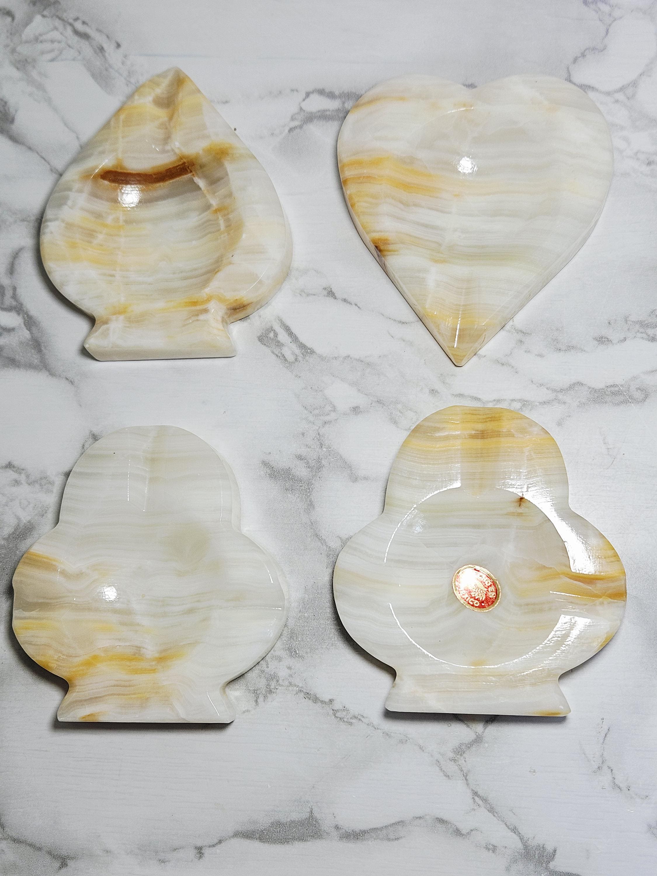 Vintage Card Player's Natural Stone Marble Ashtrays Hand Carved Mexico