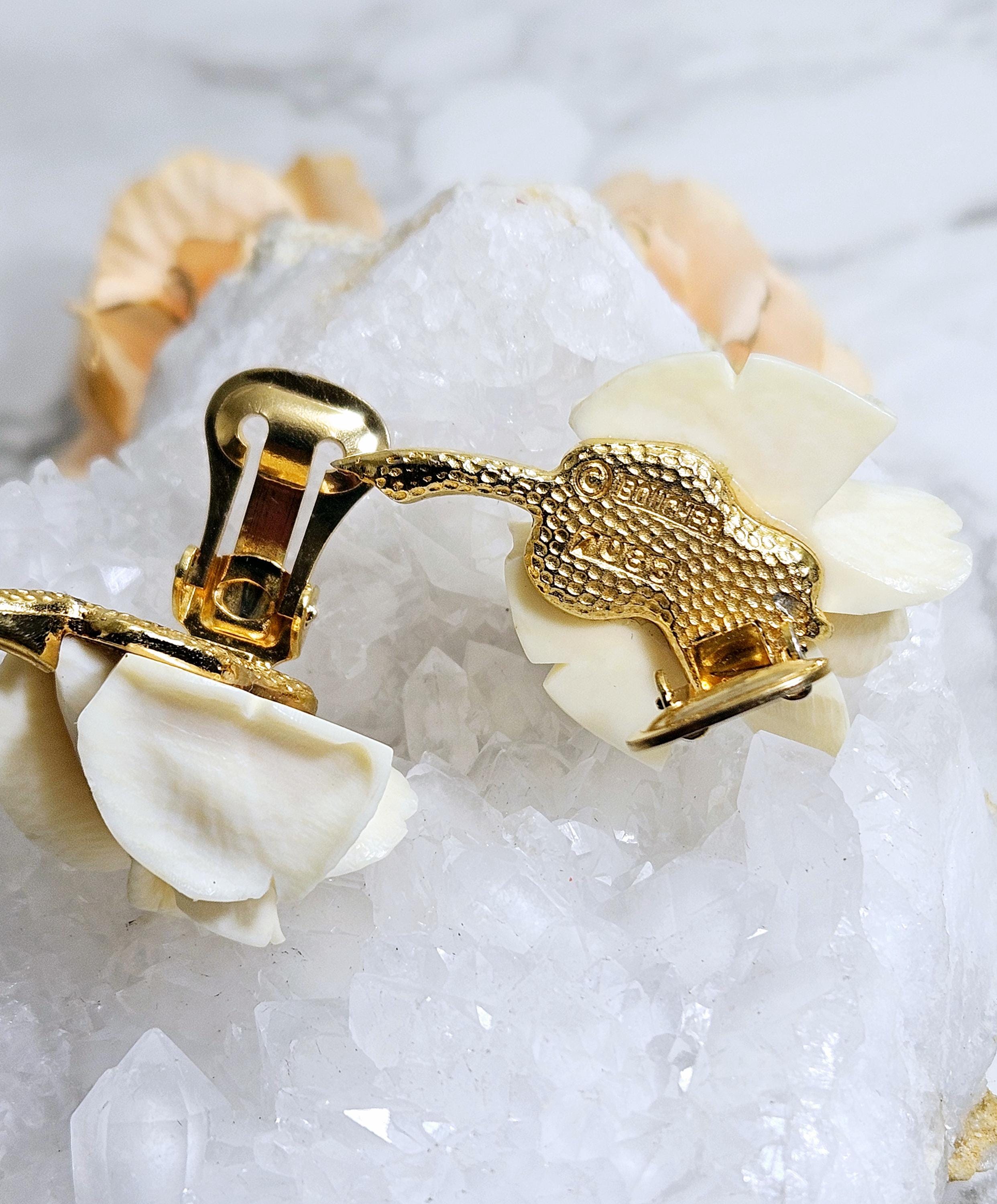 ヴィンテージ マルセル・ブーシェ 彫刻ローズ クリップオンイヤリング