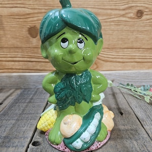 Vintage Ceramic Green Giant Little Sprout Musical Working Piggy Bank EC 1985