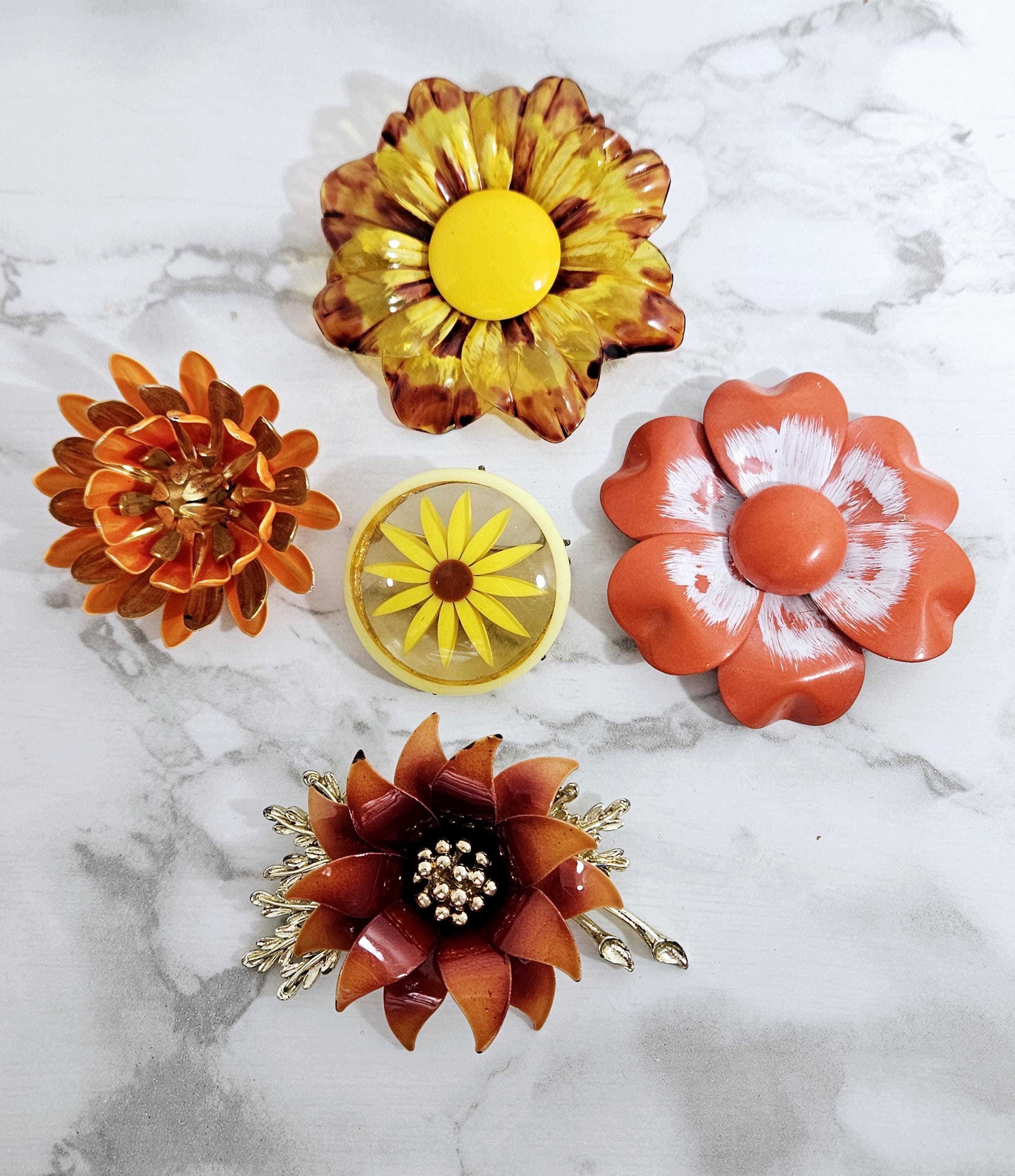 Vintage Assorted Enamel  Floral Statement Brooches