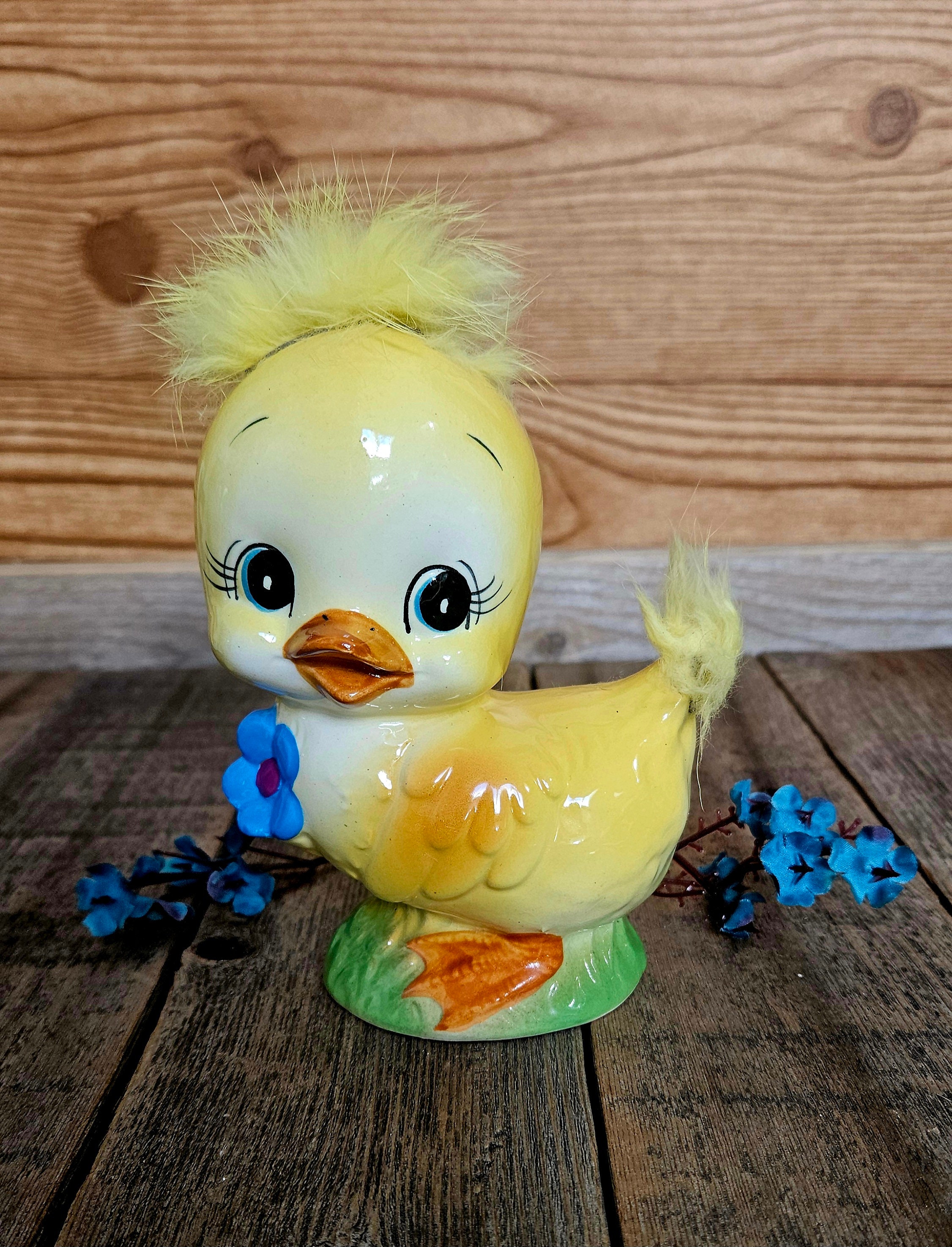 Vintage Cute Little Fuzzy Ducky Piggy Bank Japan EC
