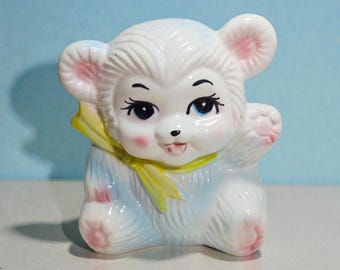 Vintage Ceramic Kawaii Blue Bear Planter
