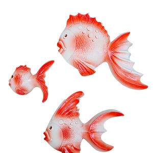 Vintage FavorWare Gold Fish Family Chalkware Wall Plaques