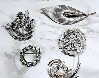 Vintage Assorted Silver Signed Jewelry Estate  Brooches