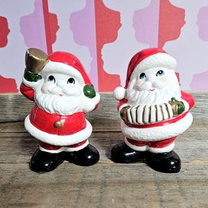 Two Vintage Christmas Ceramic Santa Figurines