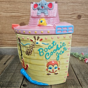 Super Sweet Vintage Animal Boat Cookie Jar EC Japan