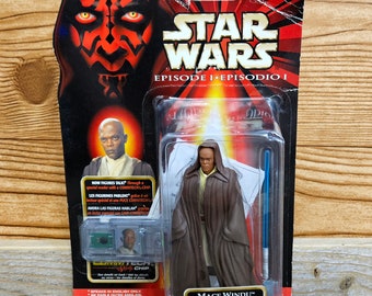 Star Wars Episode 1 "Mace Windu" Figurine With Lightsaber & Jedi Cloak