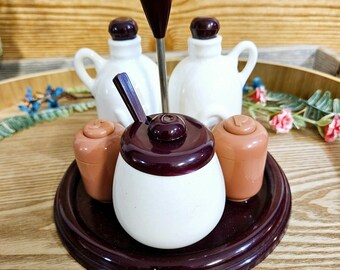 Vintage MCM Retro Ceramic Cruet Set Complete EC