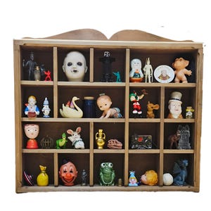 Vintage Large  Curio Trinket Toy Collectible Miniature Wood Display Shelf