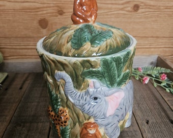 Vintage Monkey Jungle Safari Ceramic Cooke Jar Ec