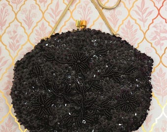 Sac de soirée noir vintage à perles et sequins