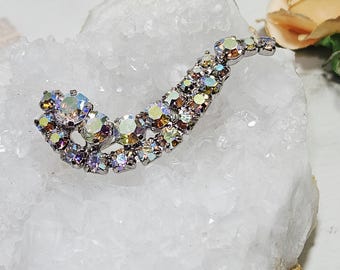 Broche Vintage Lunettes Avec Cristaux Boréalis Argenté - Bijou Fantaisie Unisexe, état Impeccable