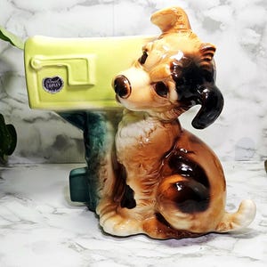 Vintage Ceramic Royal Copley Large Dog & Mail Box Planter 1950&#39;s