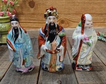 Vintage Chinese Fu, Lu, Shou Porcelain Figurines/statues - Etsy