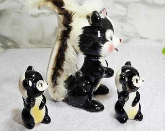 Vintage Ceramic Furry Skunk Family Figurines Japan - Etsy