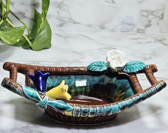 Vintage Japan Ceramic Boat Trinket Dish / Planter / Holder / Ashtray