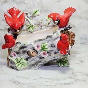 Vintage Japan Planter / Vase Red Cardinal Birds