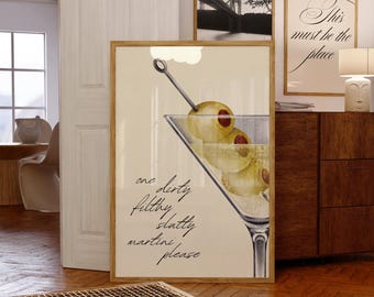 Impresión de arte mural de Martini sucio / Póster de cóctel / Decoración moderna para carrito de bar / Imprimible "Un Martini sucio, por favor" / Arte de cocina