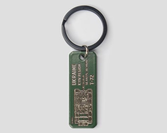 Unique Recycled War Trophy Keychain Tag Made from Russian Tank - Handmade in Ukraine. Military Memorial Brutal Gift made of Kontakt-5