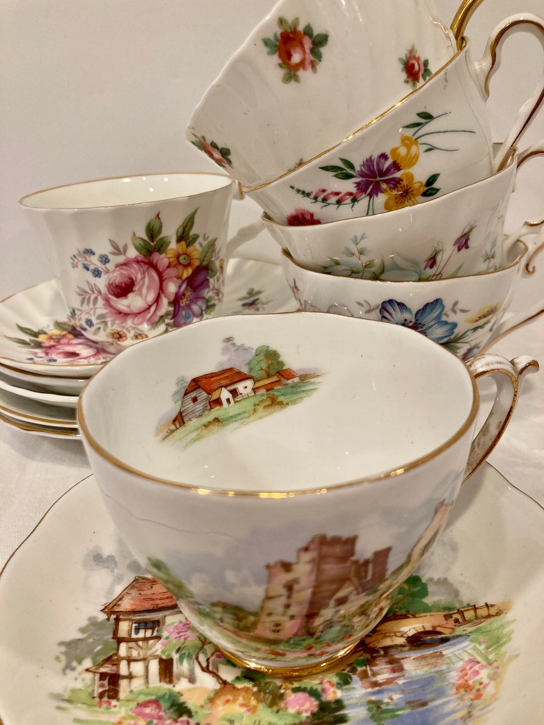 Adorable Curated Set of 6 Vintage Made in England Teacups and Saucers ...