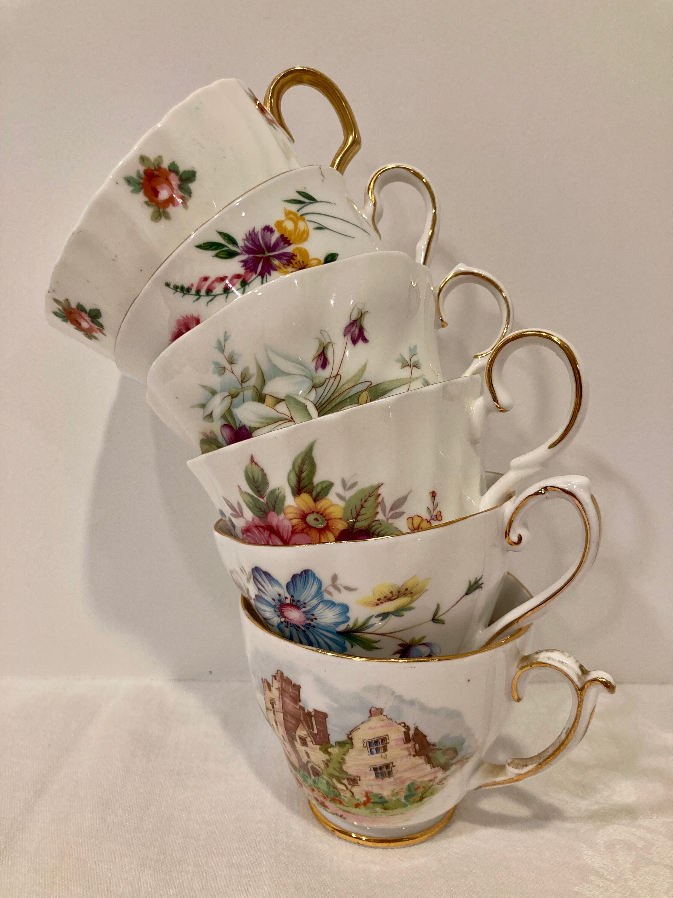 Adorable Curated Set of 6 Vintage Made in England Teacups and Saucers ...