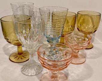 Vintage Pastel Glass Goblets: MCM Barware, Cottage Core Decor