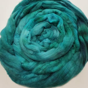 OOAK teal 4oz braid of 100% Superfine Merino Wool hand-dyed spinning fiber/roving/combed top