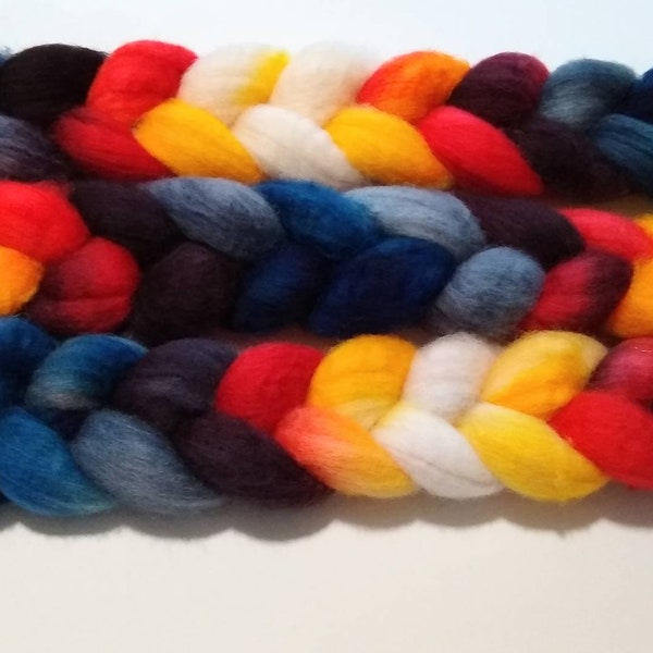 QUASAR 4oz braid of 100% bfl hand-dyed spinning fiber/roving