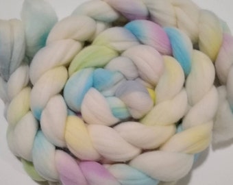 ICY IRIDESCENCE 4oz braid of 100% Superfine Merino Wool hand-dyed spinning fiber/roving/combed top
