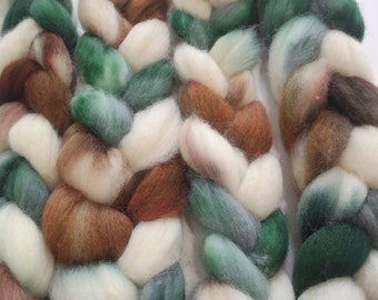 WINTER WOODS 4oz braid of 100% bfl hand-dyed spinning fiber/roving