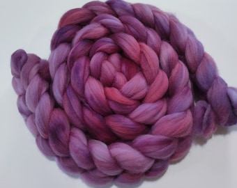 BOYSENBERRY 4oz braid of 100% Superfine Merino Wool hand-dyed spinning fiber/roving/combed top