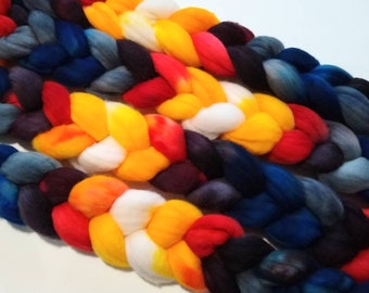 QUASAR 4oz braid of 100% Superfine Merino Wool hand-dyed spinning fiber/roving/combed top