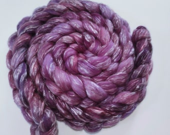 BOYSENBERRY 4oz braid of 50/50 Superfine Merino Wool/Tencel hand-dyed spinning fiber/roving/combed top