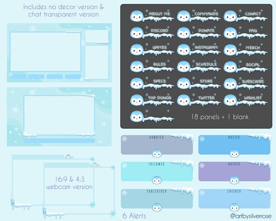 Twitch Overlay Package: Penguin/winter Themed [blue Ver] | Not