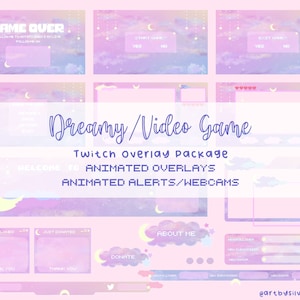 Animated Twitch Overlay Package: Dreamy Video Game | Starry Cloud | Moon aesthetic