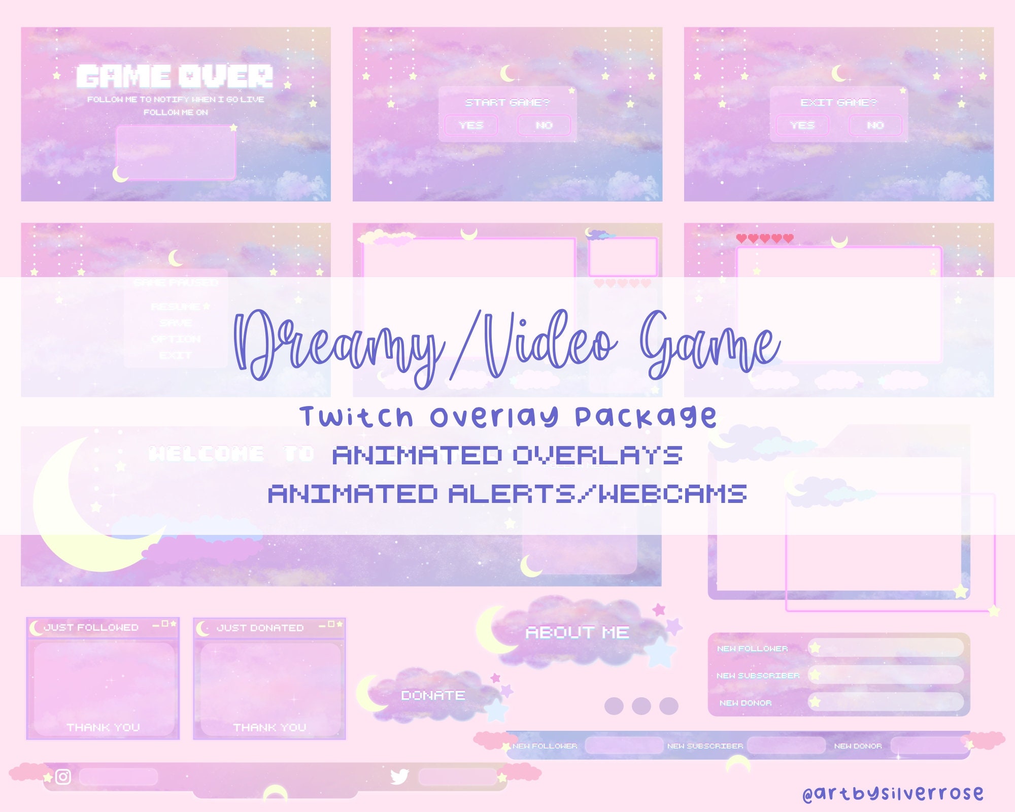 Animated Twitch Overlay Package Dreamy Video Game Starry